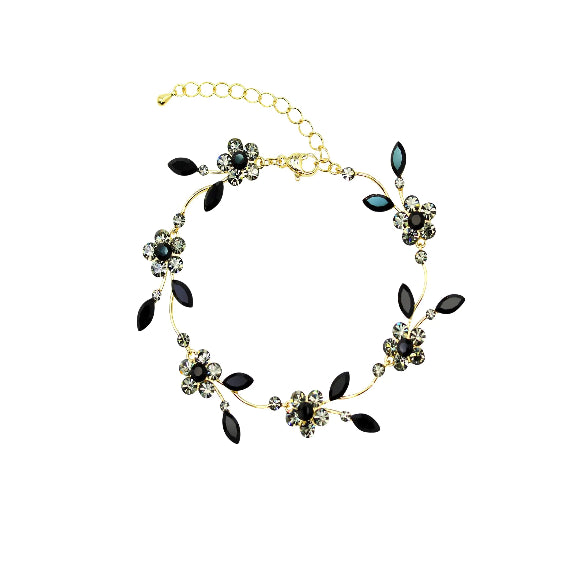 Black Rhinestone Crystal Floral Bracelet