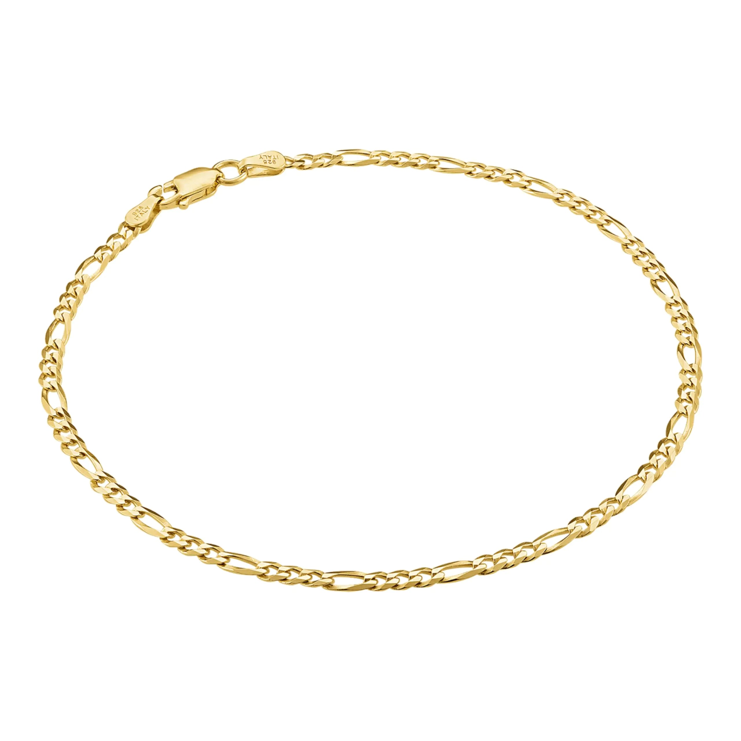 18K Gold Over 925 Sterling Silver Italian Diamond-Cut Flat Figaro Link Chain
