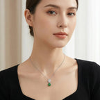 925 Sterling Silver Elegant Silver Necklace featuring a Green Jade Bead and Sparkling Diamond Leaf Bail NP Collection