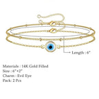 Dainty Gold Bracelets For Women, 14K Gold Filled Adjustable Layered Bracelet Cute Oval Chain  Bar Gold Bracelet