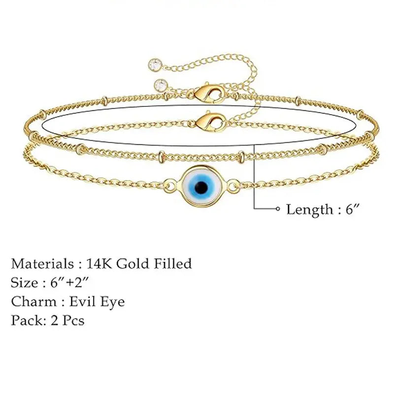 Dainty Gold Bracelets For Women, 14K Gold Filled Adjustable Layered Bracelet Cute Oval Chain  Bar Gold Bracelet