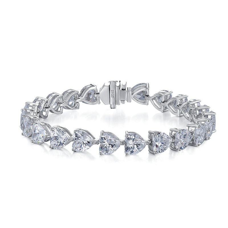 S925 Sterling Silver Bracelet Full Diamond Heart-shaped Bracelet