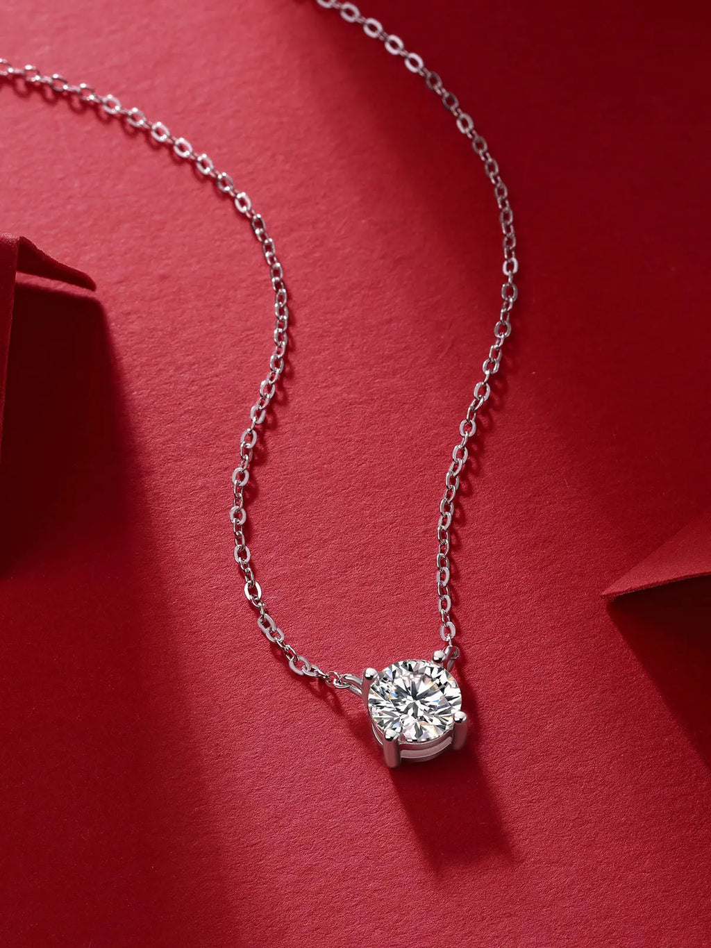 Diamond Jewelry Necklace Pendant Set with 1-Carat and 2-Carat Moissan Diamonds, S925 Sterling Silver and Platinum Plating