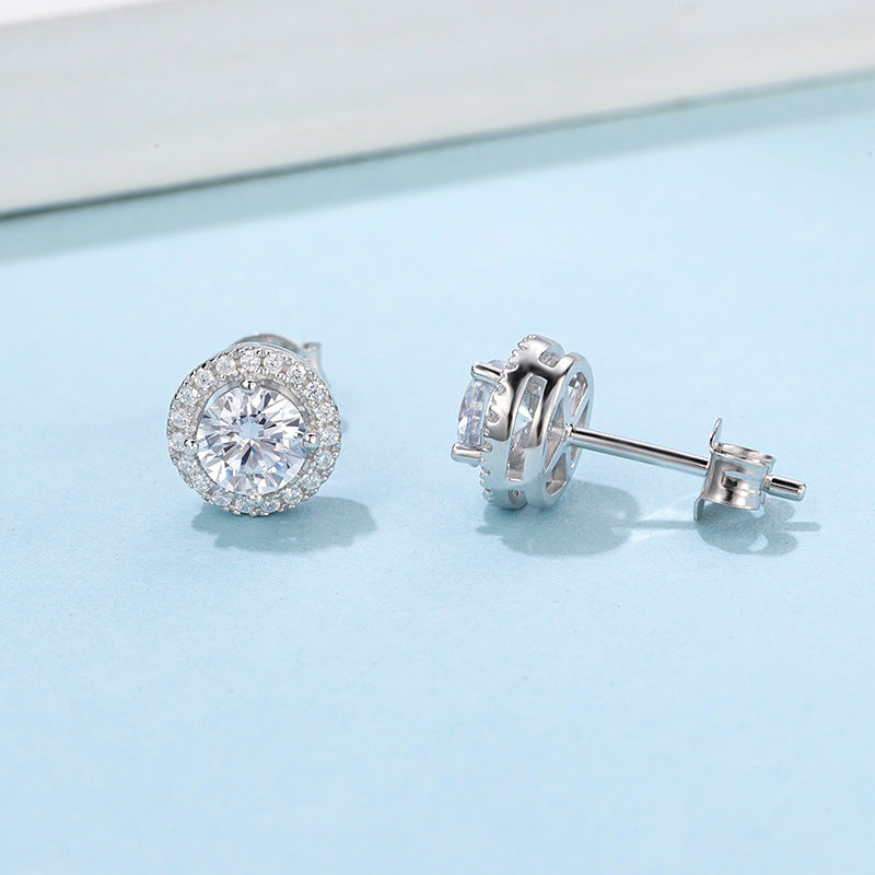 Round Bag Four-claw Moissanite Stud Earrings