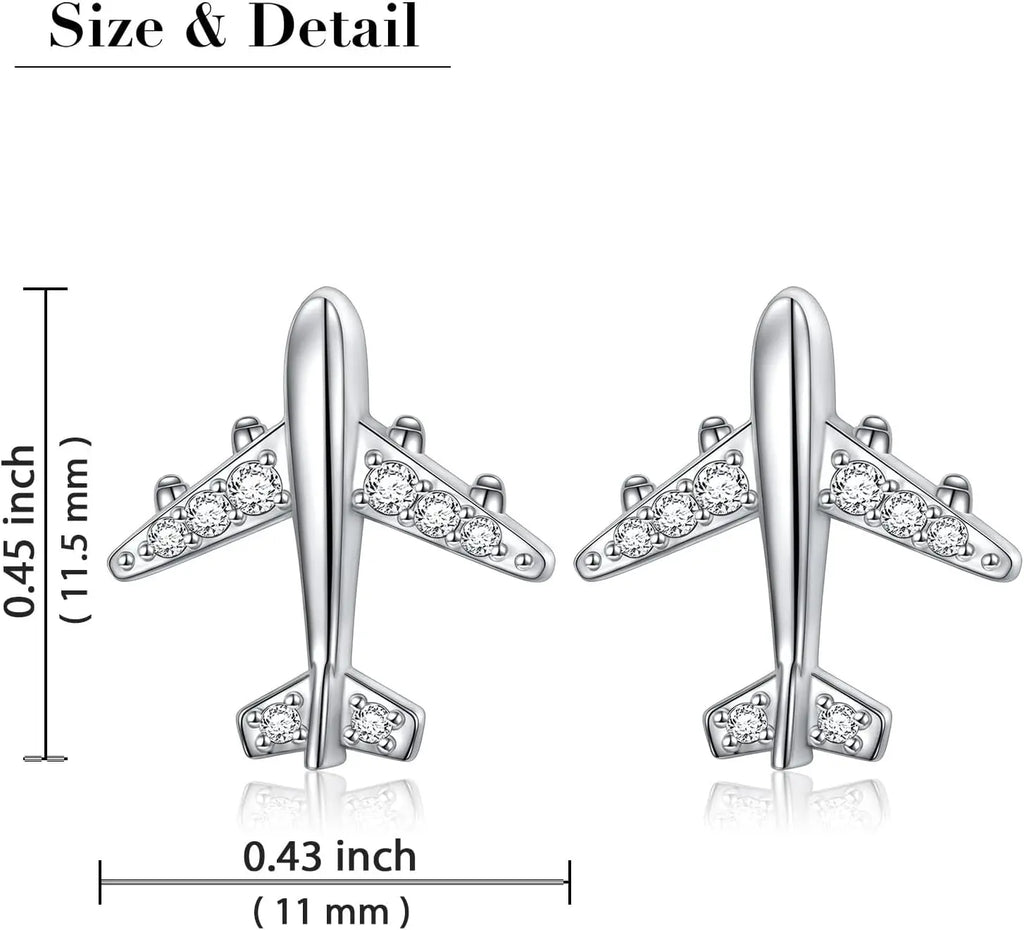 Airplane Earrings 925 Sterling Silver Dangle Drop Stud Earrings