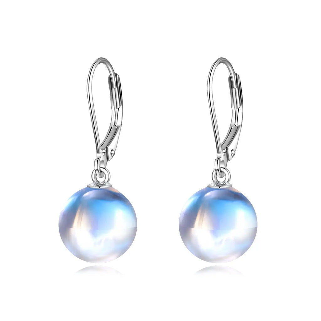 925 Sterling Silver Moonstone Drop Leverback Earrings – Elegant Gemstone Jewelry NP Collection
