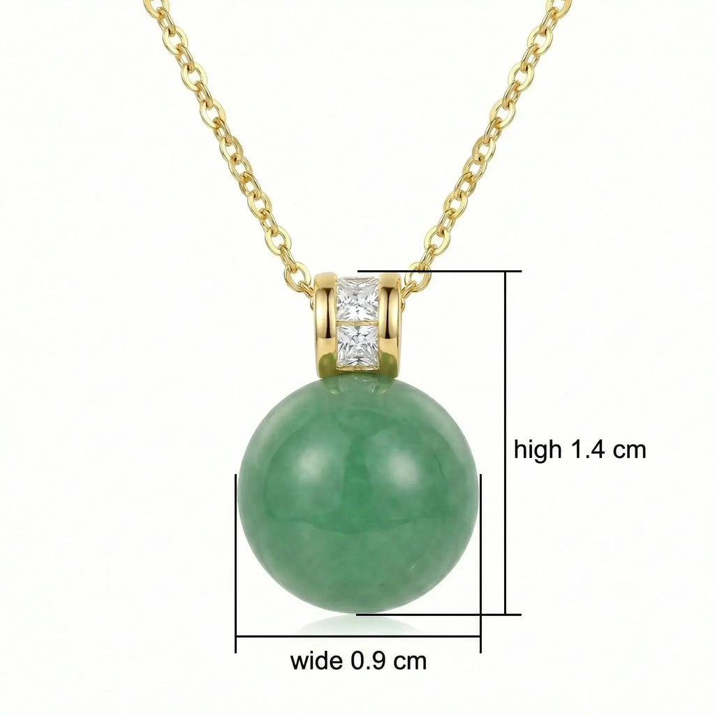 925 Sterling Silver Elegant Green Jadeite Sphere Pendant Necklace Featuring Brilliant Square Accents on a Fine Link Chain NP Collection