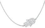 S925 Sterling Silver Jewelry Sideways Hamsa Hand Choker Necklace 14+4"