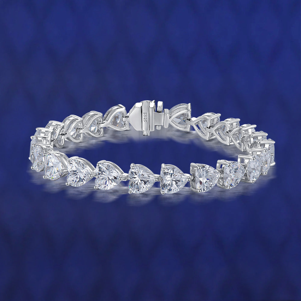 S925 Sterling Silver Bracelet Full Diamond Heart-shaped Bracelet