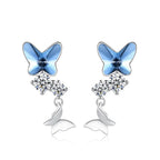 Butterfly Drop Earrings Blue Crystal Sterling Silver
