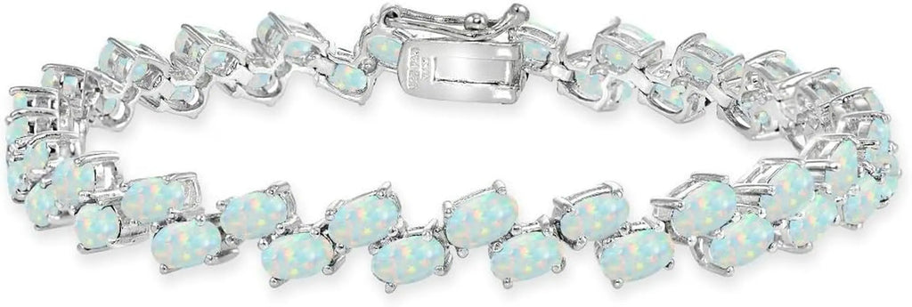 Sterling Silver Genuine Simulated Gemstone 5X3Mm Oval Wave Tennis Bracelet 