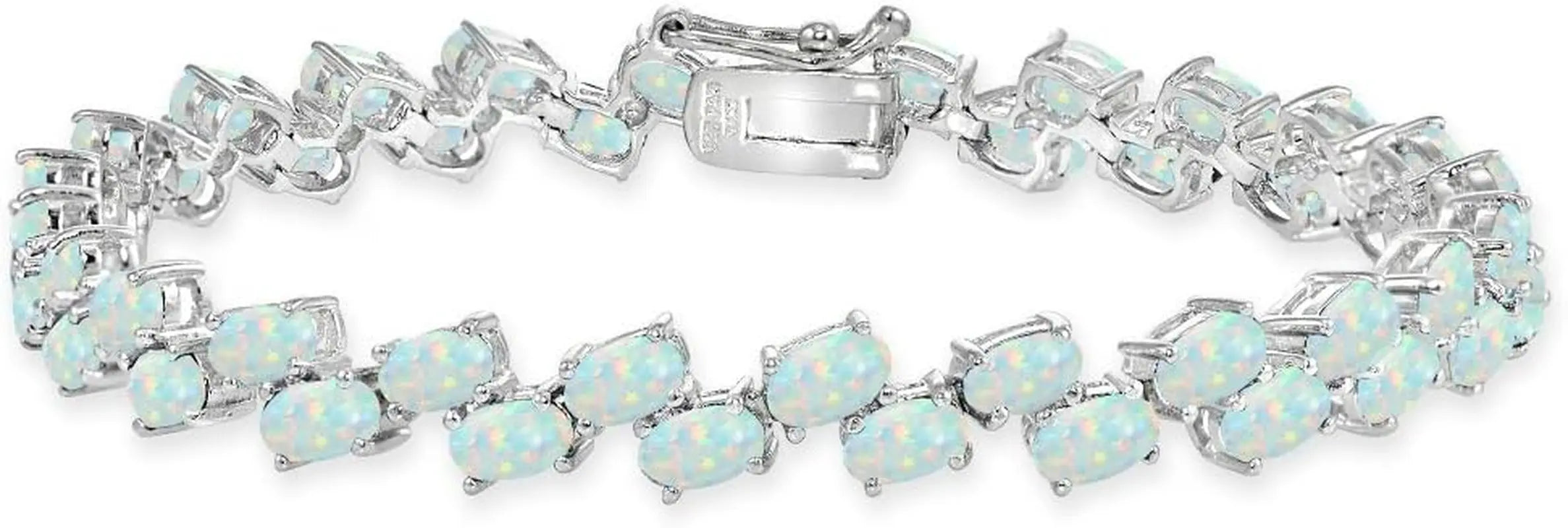 Sterling Silver Genuine Simulated Gemstone 5X3Mm Oval Wave Tennis Bracelet 
