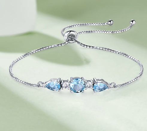 925 Sterling Silver Jewelry Nano Sky Blue Topaz Adjustable Tennis Bracelet