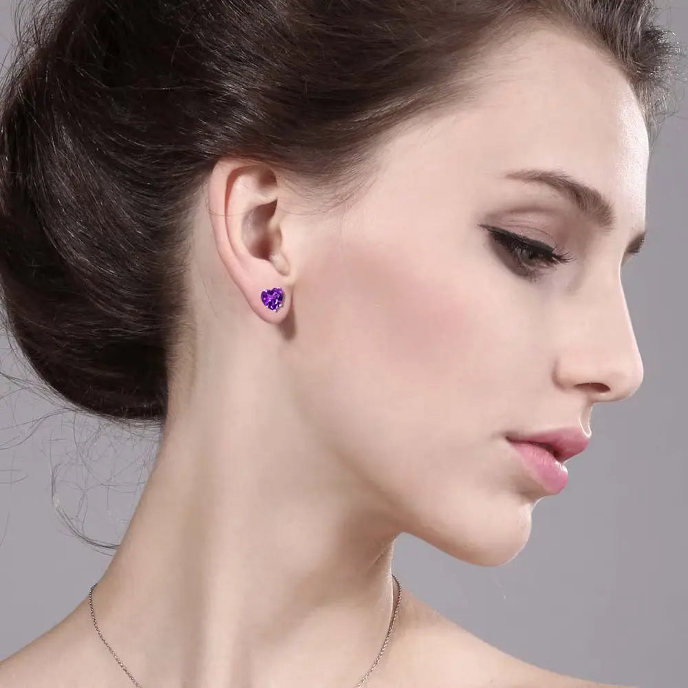 925 Sterling Silver Purple Amethyst Stud Earrings