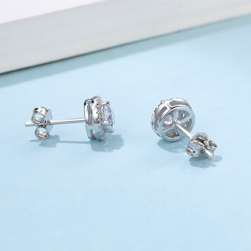 Round Bag Four-claw Moissanite Stud Earrings