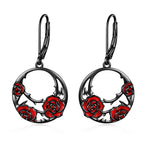 Sterling Silver Red Rose Flower Leverback Earrings