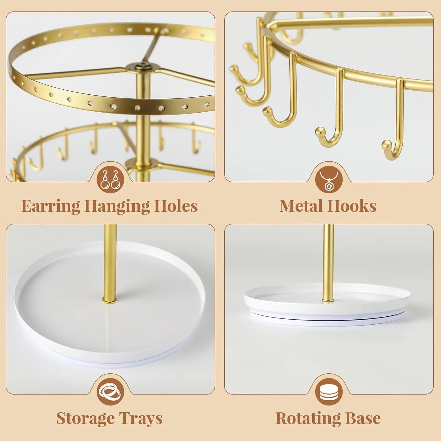 Necklace Holder 360° Rotating 3-Tier Jewelry Stand Display