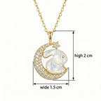 925 Sterling Silver Whimsical Mother of Pearl Rabbit Resting on Sparkling Crescent Moon Pendant Necklace NP Collection