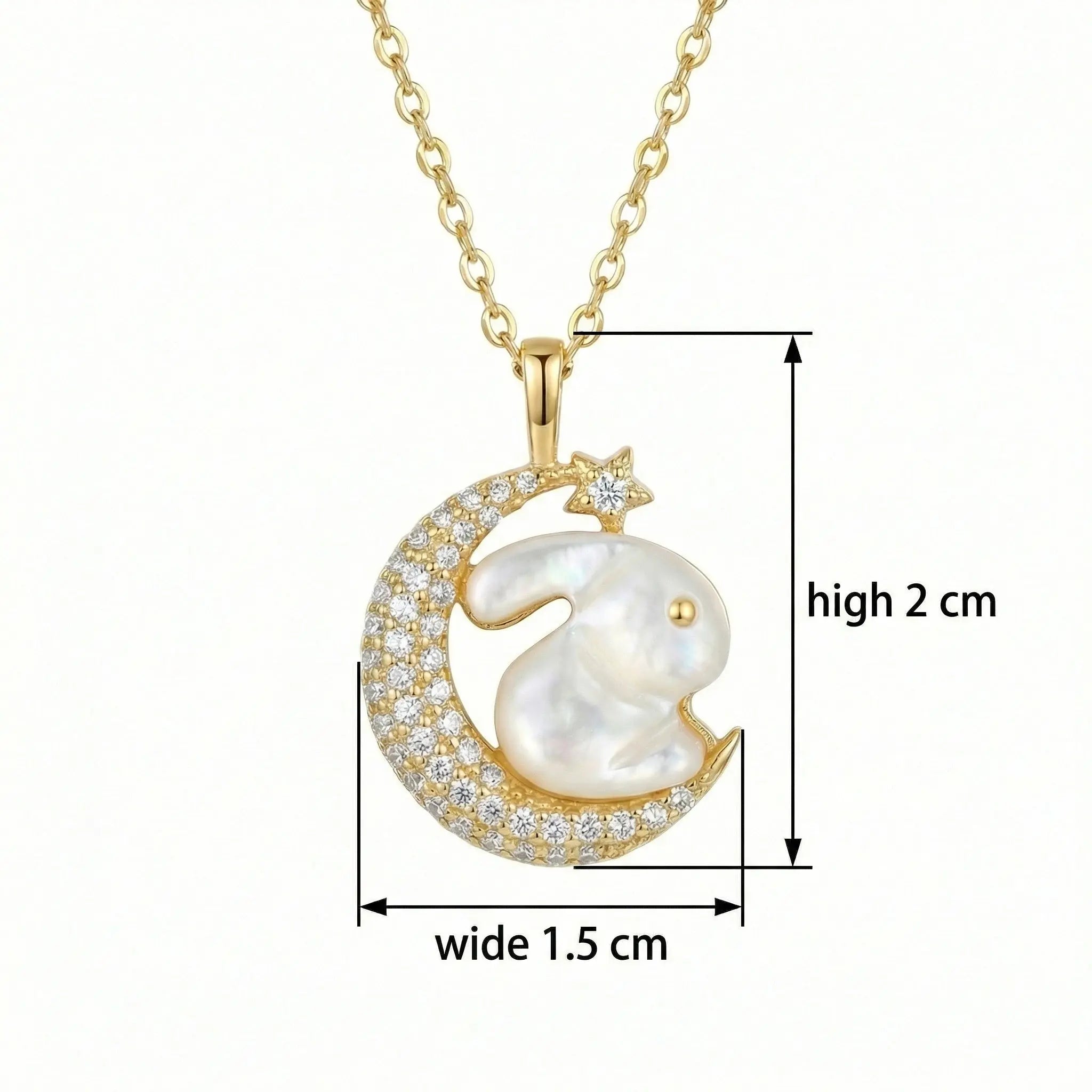 925 Sterling Silver Whimsical Mother of Pearl Rabbit Resting on Sparkling Crescent Moon Pendant Necklace NP Collection