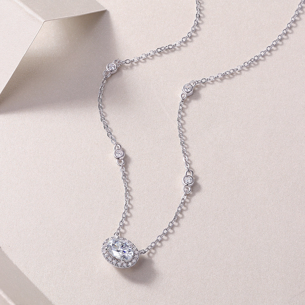 White Summer Night - Egg-shaped Moissanite S925 Sterling Silver And Platinum Plating Pendant
