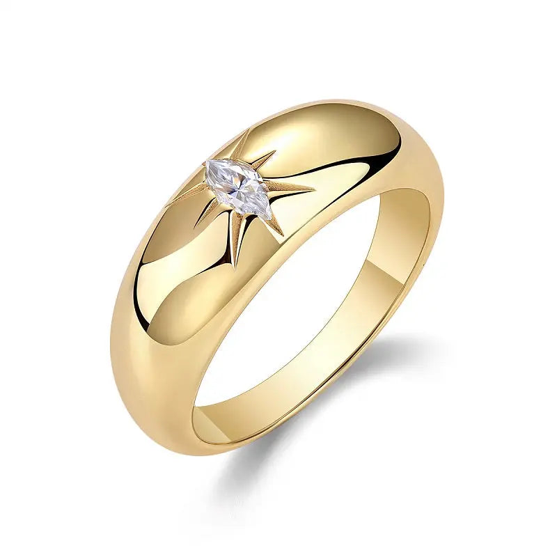 1Eight-Prong Radiance Ring with Moissanite S925 Sterling Silver and Gold-Plated Diamond