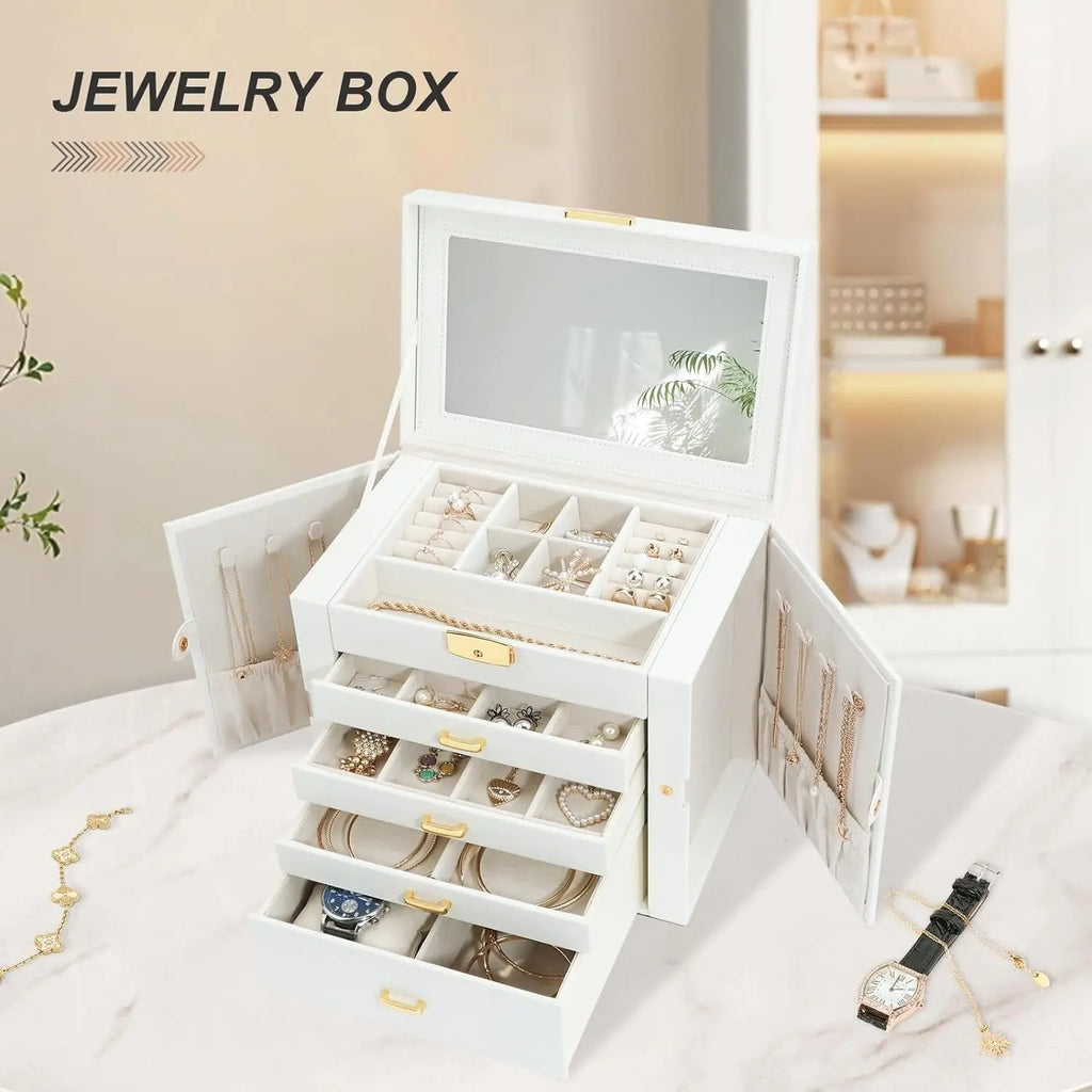 Large Jewelry Boxe 5 Layers 4 Drawers Jewelry Box with Handle 