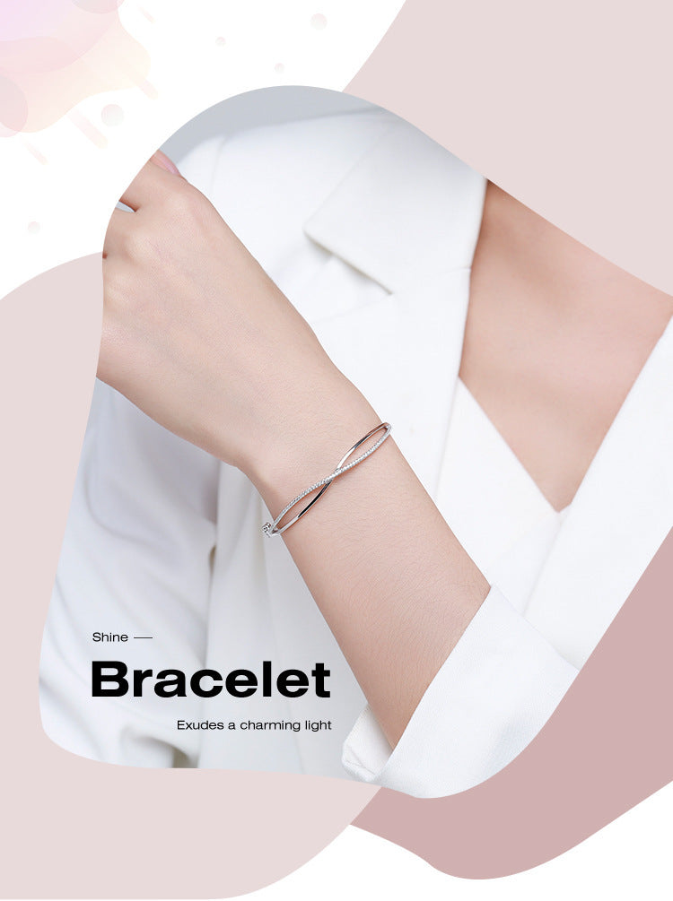 S925 Sterling Silver Cross Diamond Opening Bracelet Temperament Wild