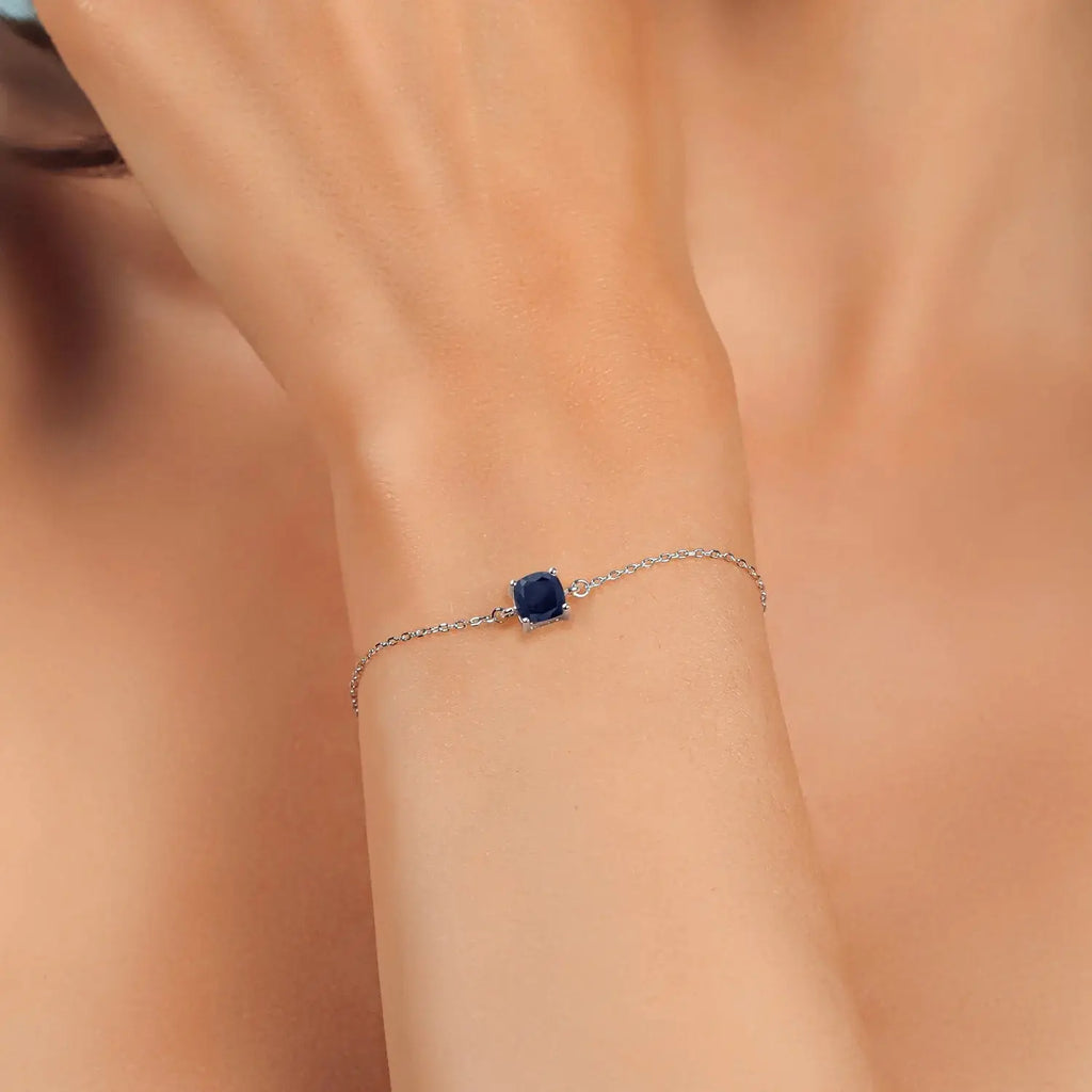 925 Sterling Silver Blue Sapphire Solitaire Bracelet 