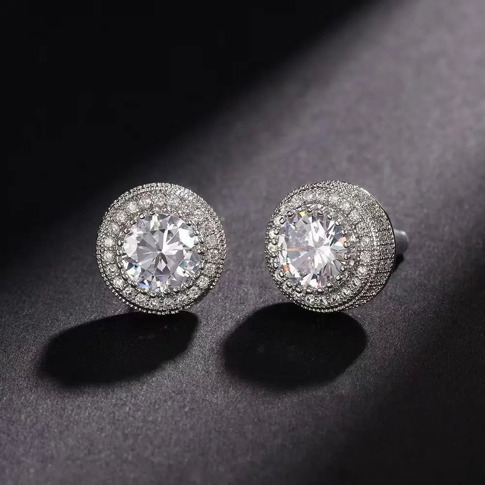 Pair Hip Hop Wedding Zircon Stud Earrings
