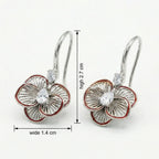925 Sterling Silver Elegant Floral Filigree Earrings with Pear-Cut Gemstones and Red Enamel Trim