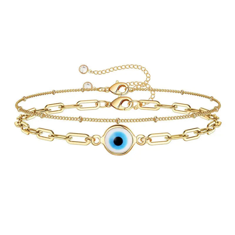 Dainty Gold Bracelets For Women, 14K Gold Filled Adjustable Layered Bracelet Cute Oval Chain  Bar Gold Bracelet