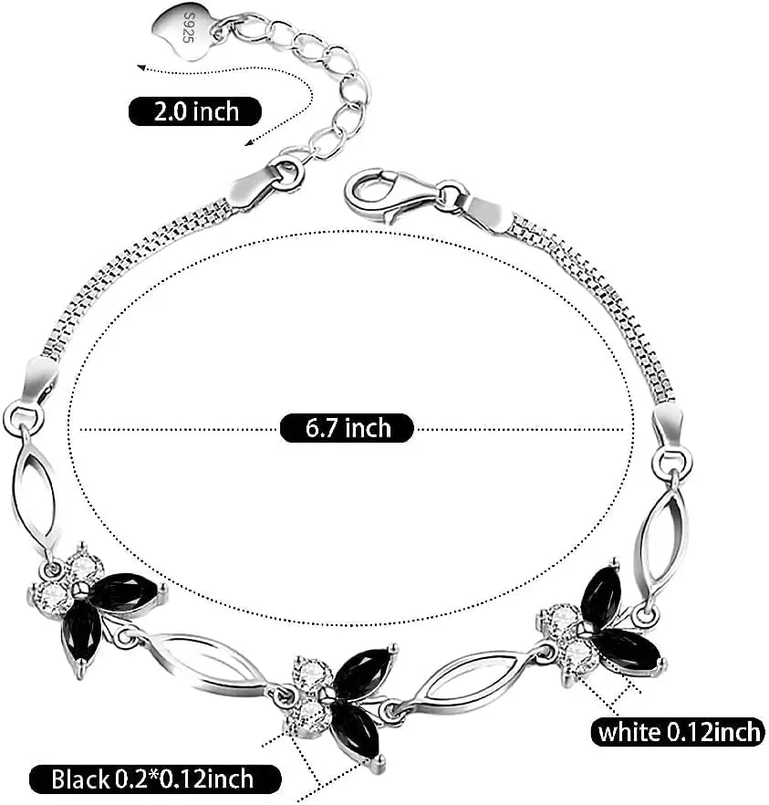 S925 Sterling Silver Purple Butterfly Bracelet, Adjustable 