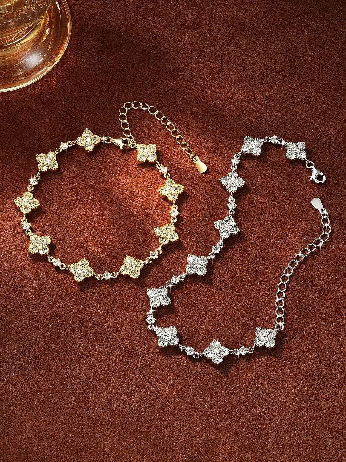 Moissanite Four-Leaf Clover Bracelet, 14K Gold Filled