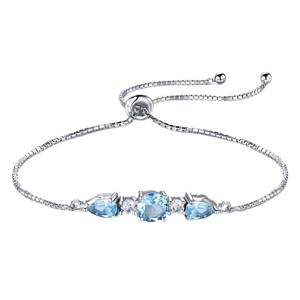 925 Sterling Silver Jewelry Nano Sky Blue Topaz Adjustable Tennis Bracelet
