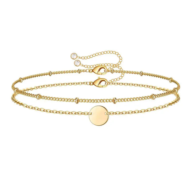 Dainty Gold Bracelets For Women, 14K Gold Filled Adjustable Layered Bracelet Cute Oval Chain  Bar Gold Bracelet