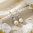 925 Sterling Silver Elegant Sterling Silver Pearl Drop Earrings with Sparkling Cubic Zirconia Accents