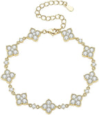 Moissanite Four-Leaf Clover Bracelet, 14K Gold Filled