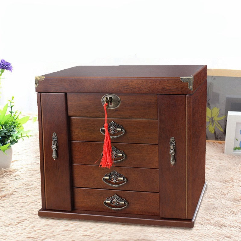 Wooden retro Chinese luxury jewelry box with lock