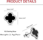 Black Clover Earrings 925 Sterling Silver Studs 