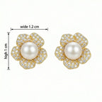 925 Sterling Silver Elegant Flower-Shaped Cultured Pearl and Sparkling Cubic Zirconia Stud Earrings NP Collection