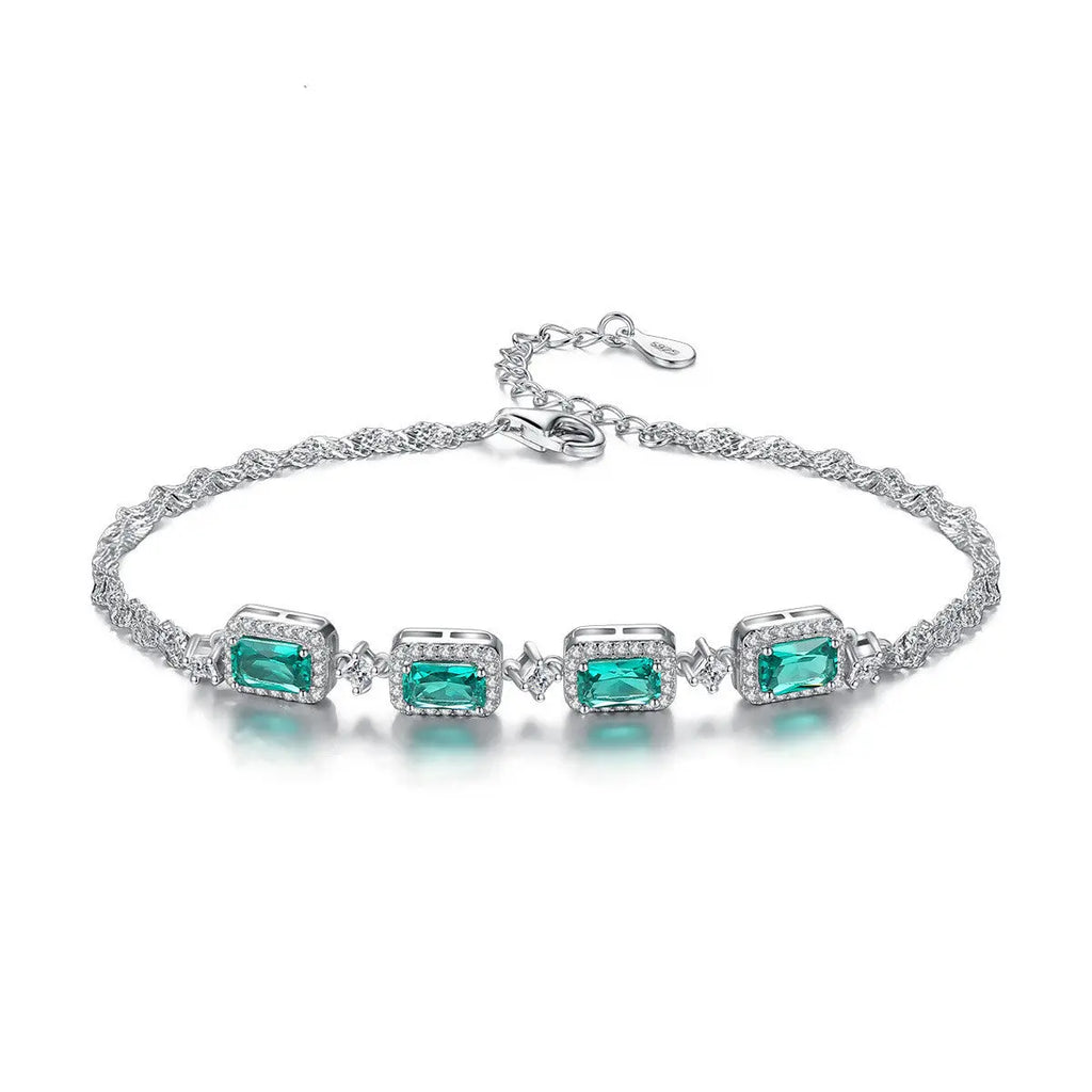 S925 Silver Fashion Emerald Bracelet for Women – Elegant Sterling Silver Gemstone Jewelry NP Collection