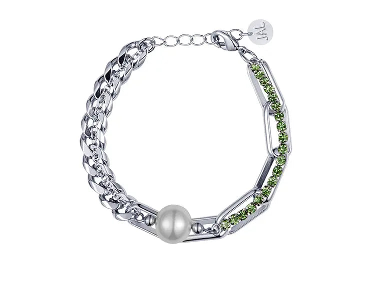 White Gold Plated Pearl Riding Whip Chain Stitching Bracelet – Elegant Fashion Jewelry NP Collection