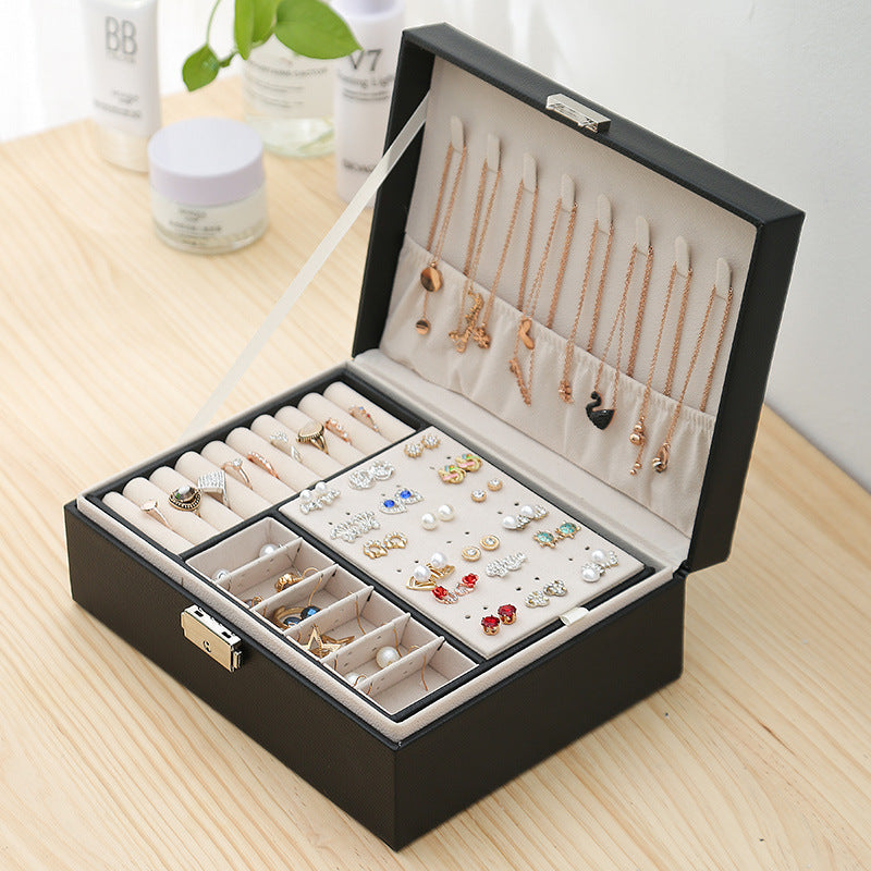 Double-Layer Leather Jewelry Storage Box