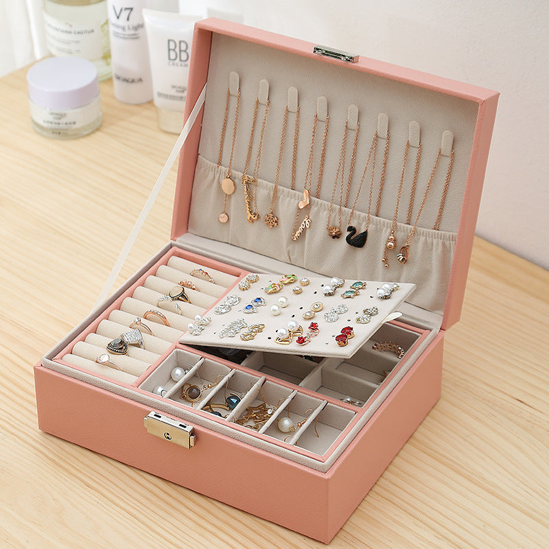 Double-Layer Leather Jewelry Storage Box