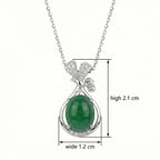 925 Sterling Silver Elegant Green Jade Cabochon Pendant Necklace with Sparkling Diamond Ribbon Accent NP Collection