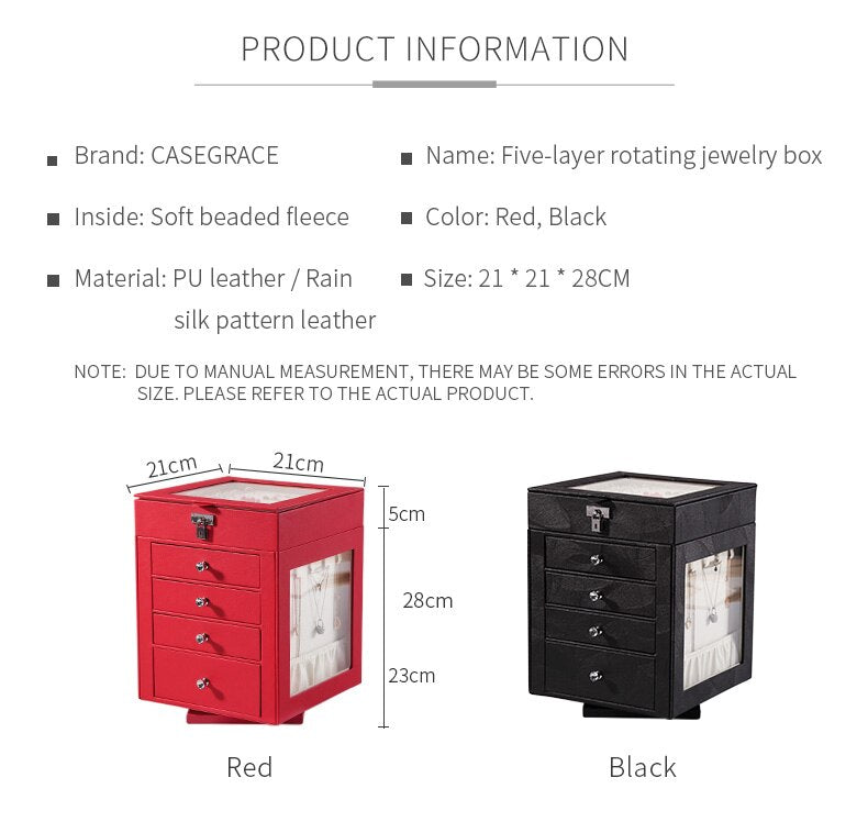 Five-layer rotating leather window jewelry box