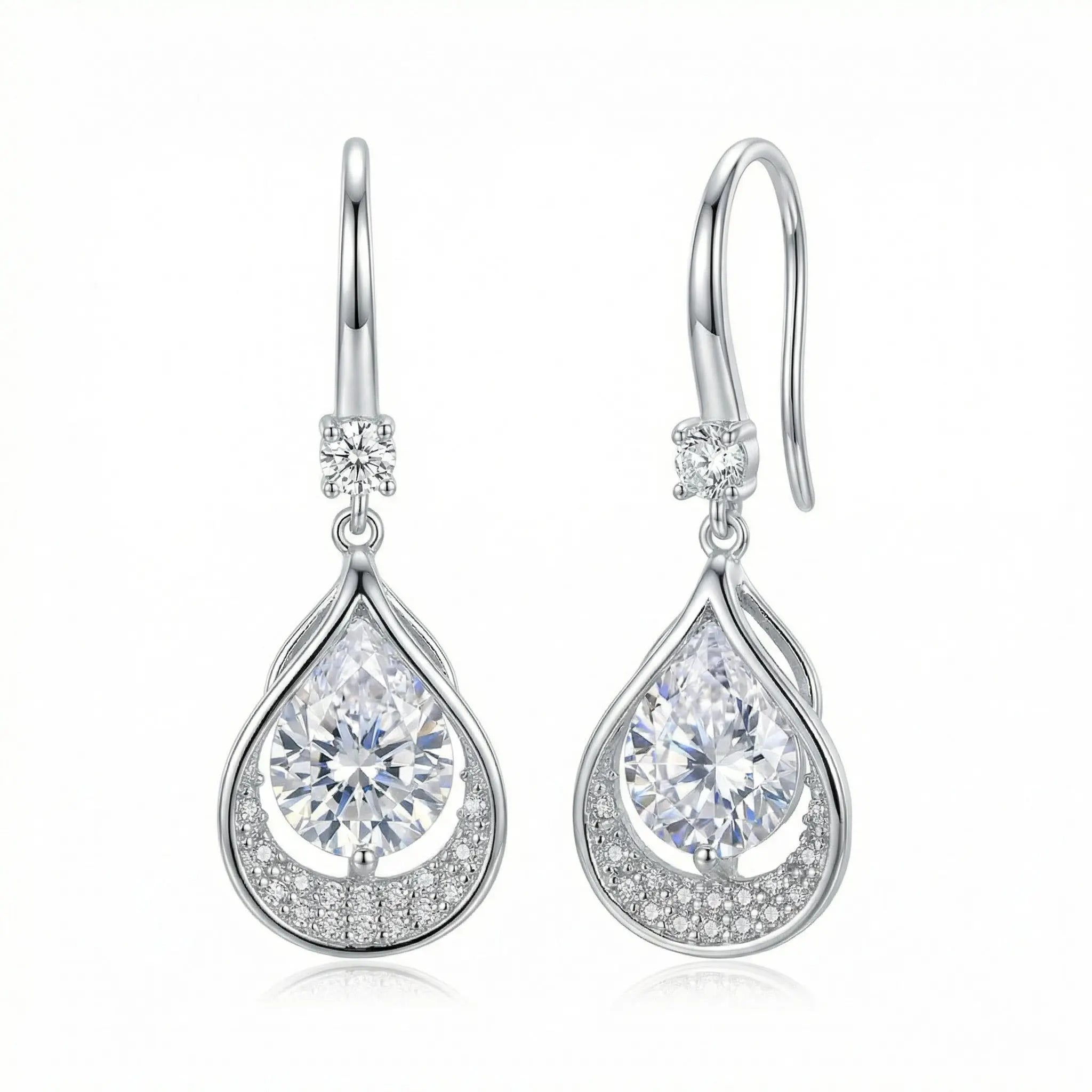 925 Sterling Silver Elegant Pear-Shaped Teardrop Halo Dangle Earrings in Sterling Silver Finish