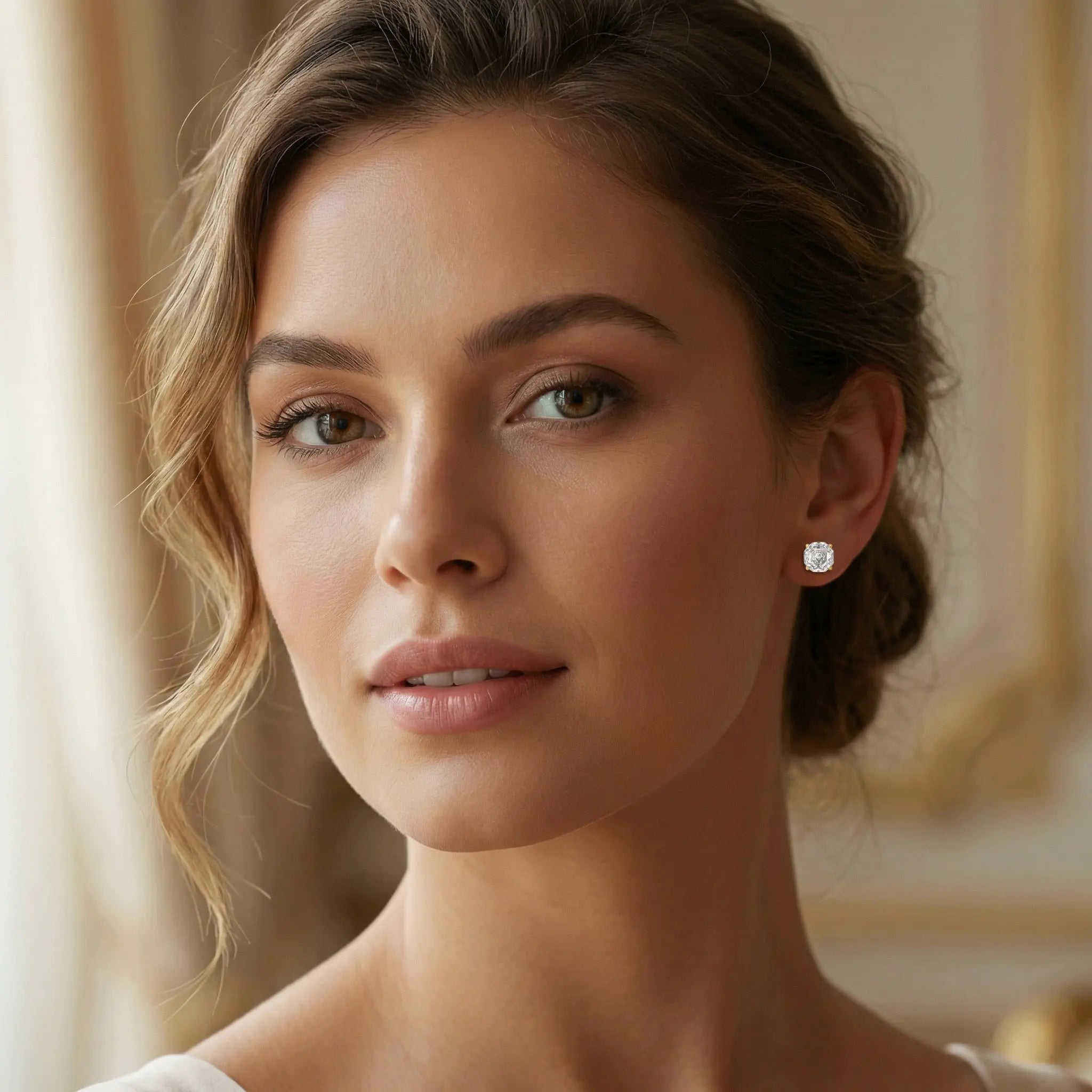 925 Sterling Silver Elegant Asscher Cut Brilliant Gemstone Stud Earrings in Polished Metal Setting
