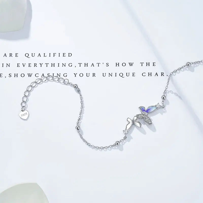 S925 Sterling Silver Forest-Style Flower and Butterfly Bracelet NP Collection