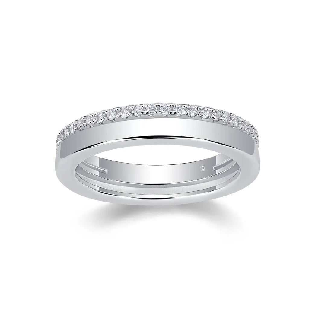 1Double Ring Shadow Ring with Moissanite S925 Sterling Silver and Platinum-Plated Diamond
